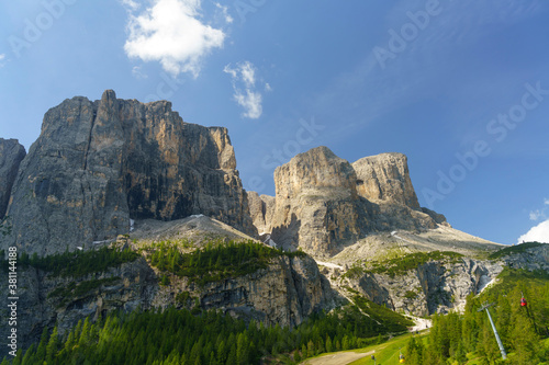 Mountain landscape along the road to Gardena pass  Dolomites