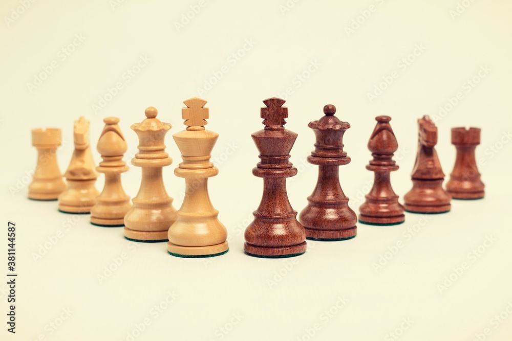 black and white chess pieces on white background black and white chess pieces on white background