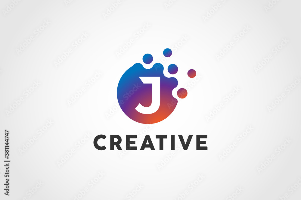 Initial Letter J Logo, Circle particle with letter J inside, vector illustration