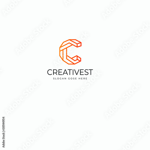 Letter C vector line logo design. Creative minimalism logotype icon symbol