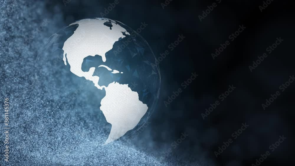 Conceptual 3d earth planet globe rotation on digital motion graphic artificial intelligence cyberspace network animation background.