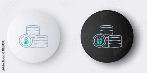 Line Cryptocurrency coin Bitcoin icon isolated on grey background. Blockchain technology, bitcoin, digital money market, cryptocoin wallet. Colorful outline concept. Vector.