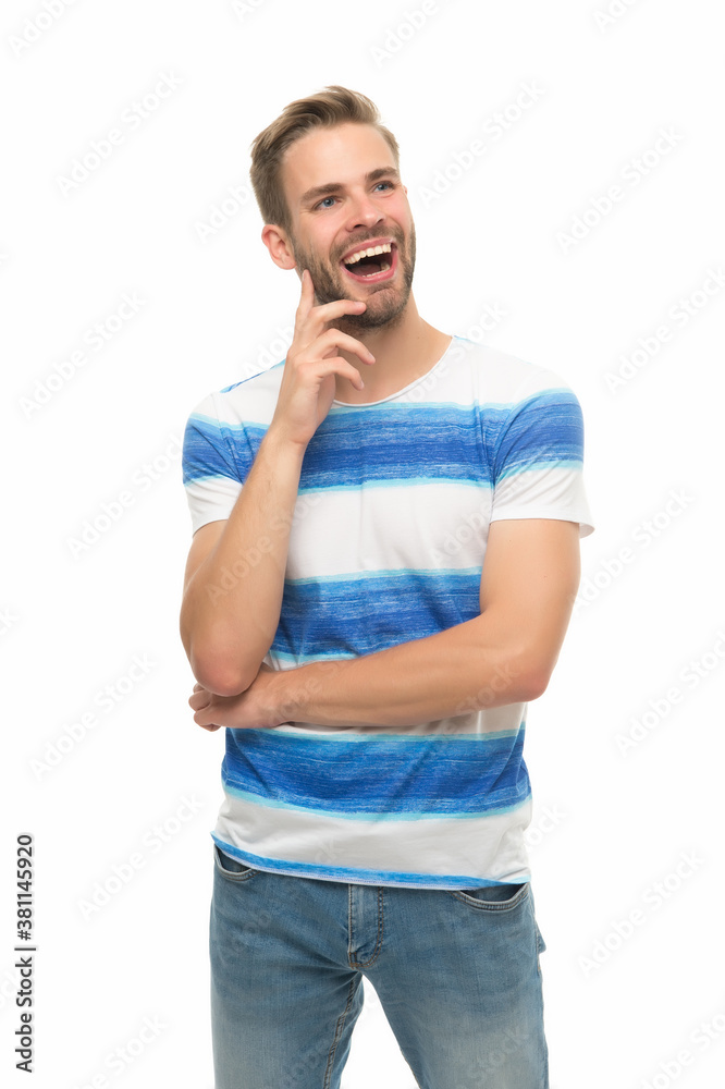 happy sexy man with unshaven face wearing trendy summer shirt isolated on white background, happiness happy sexy man with unshaven face wearing trendy summer shirt isolated on white background, happiness