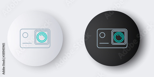 Line Action extreme camera icon isolated on grey background. Video camera equipment for filming extreme sports. Colorful outline concept. Vector.