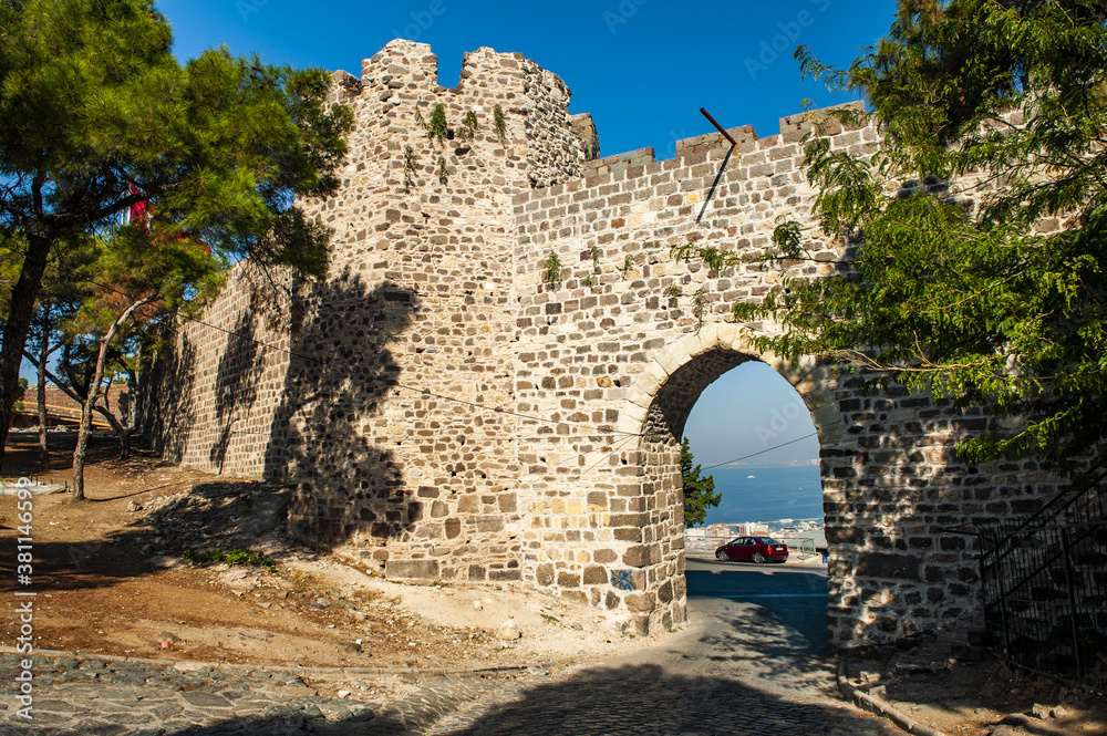Kadifekale castle on the hill above city of Izmir in Turkey