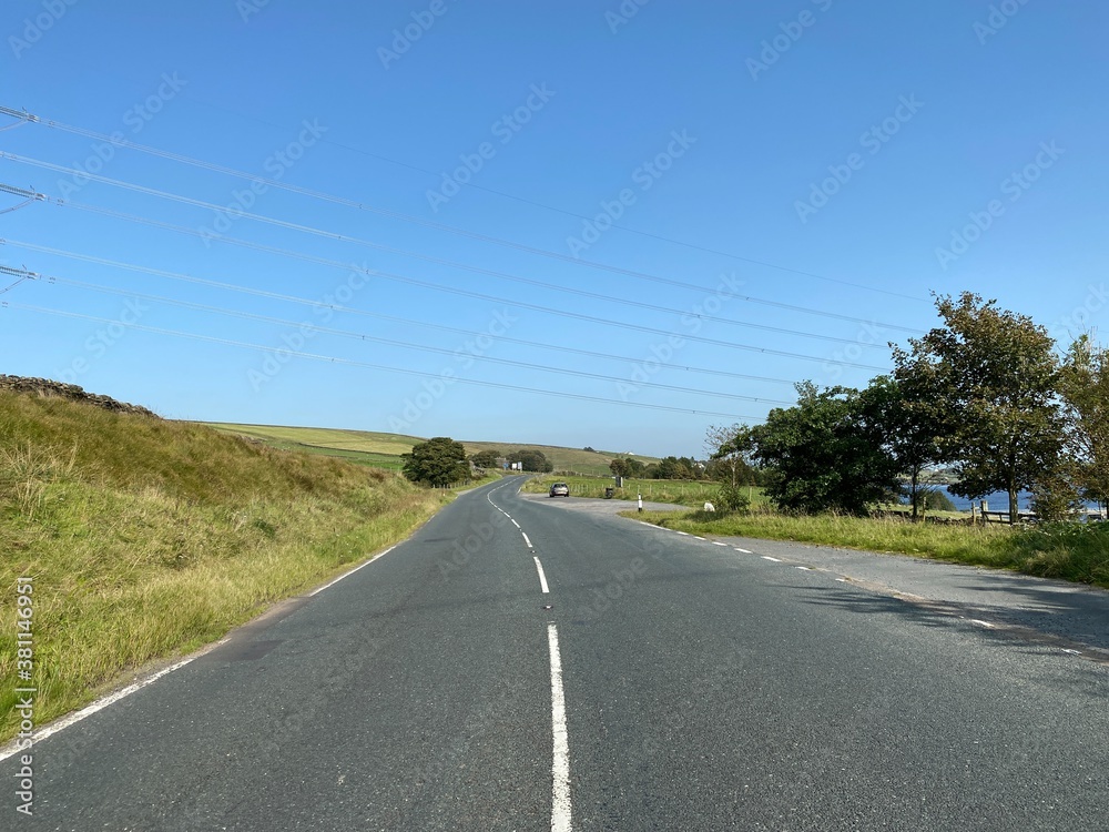 Looking along, the A58, toward the start of, Baitings Reservoir, on a hot summers day near, Ripponden, Halifax, UK