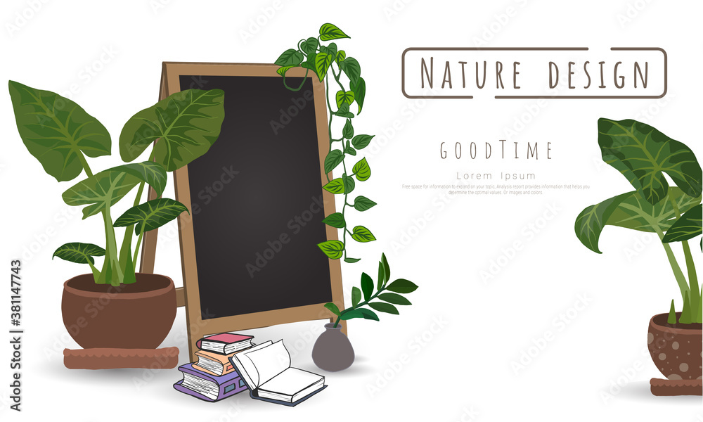 Plant Vector with Black board for writing messages, Indoor and outdoor ...