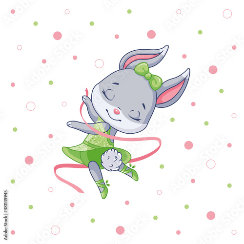 Little bunny ballerina. Cartoon vector illustration