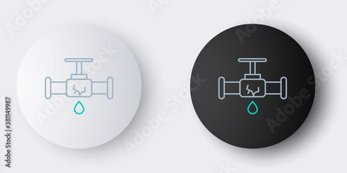 Line Broken metal pipe with leaking water icon isolated on grey background. Colorful outline concept. Vector.