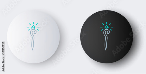 Line Magic staff icon isolated on grey background. Magic wand, scepter, stick, rod. Colorful outline concept. Vector.