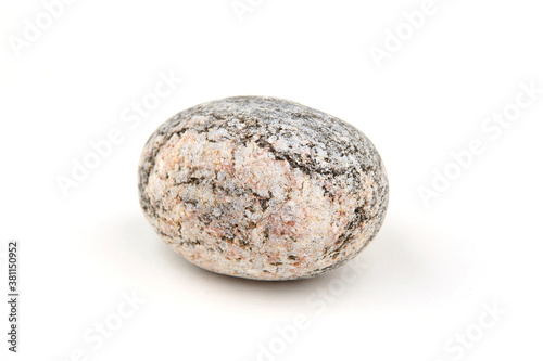 Sea smooth oval pebble isolated on white background. Round pebble stone from Baltic sea beach.