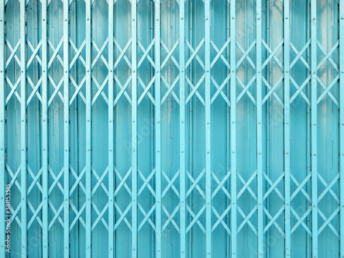 pastel blue steel sliding door, two layers metal framework folding stretch door