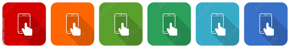 Smartphone, mobile phone icon set, flat design vector illustration in 6 colors options for webdesign and mobile applications Smartphone, mobile phone icon set, flat design vector illustration in 6 colors options for webdesign and mobile applications