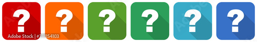 Question mark icon set, flat design vector illustration in 6 colors options for webdesign and mobile applications