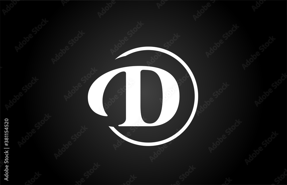 D alphabet letter logo icon in black and white color. Simple and creative circle design for business and company