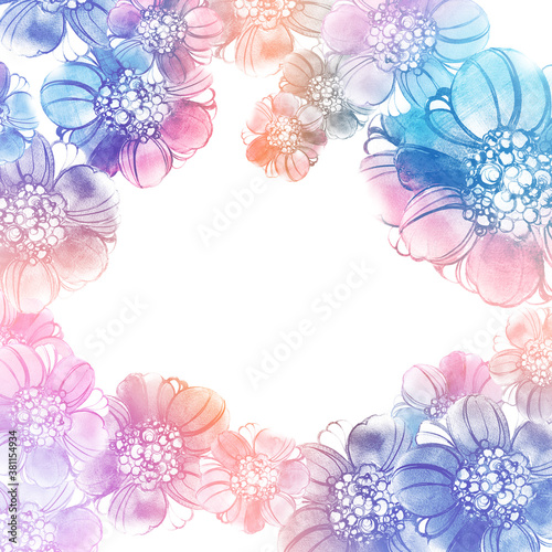 Abstract floral composition decorated with watercolor flowers