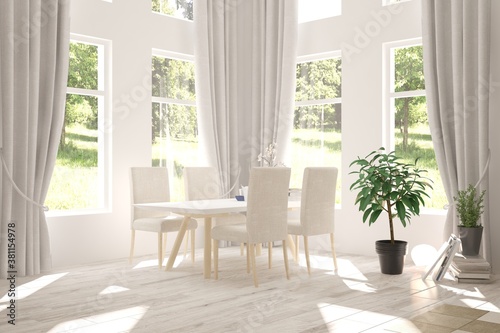 White stylish minimalist kitchen. Scandinavian interior design. 3D illustration © AntonSh
