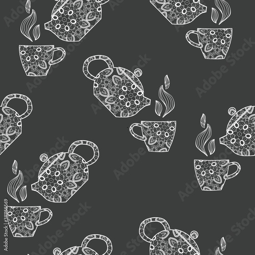 pattern with decorative teapots and cups