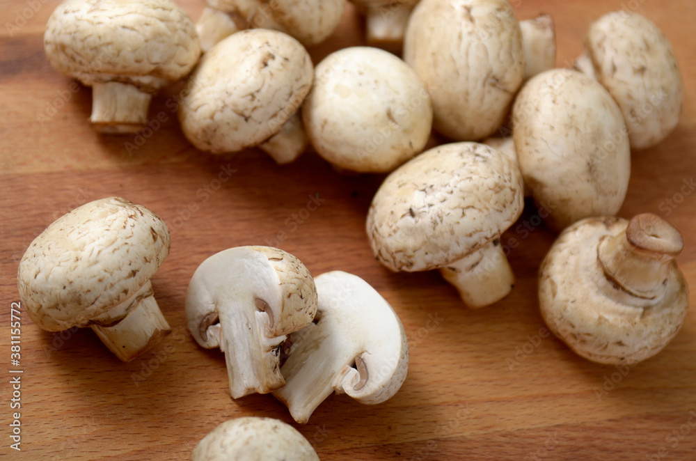 mushrooms on a wooden board