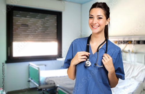 Nurse portrait smiling in a hospital room