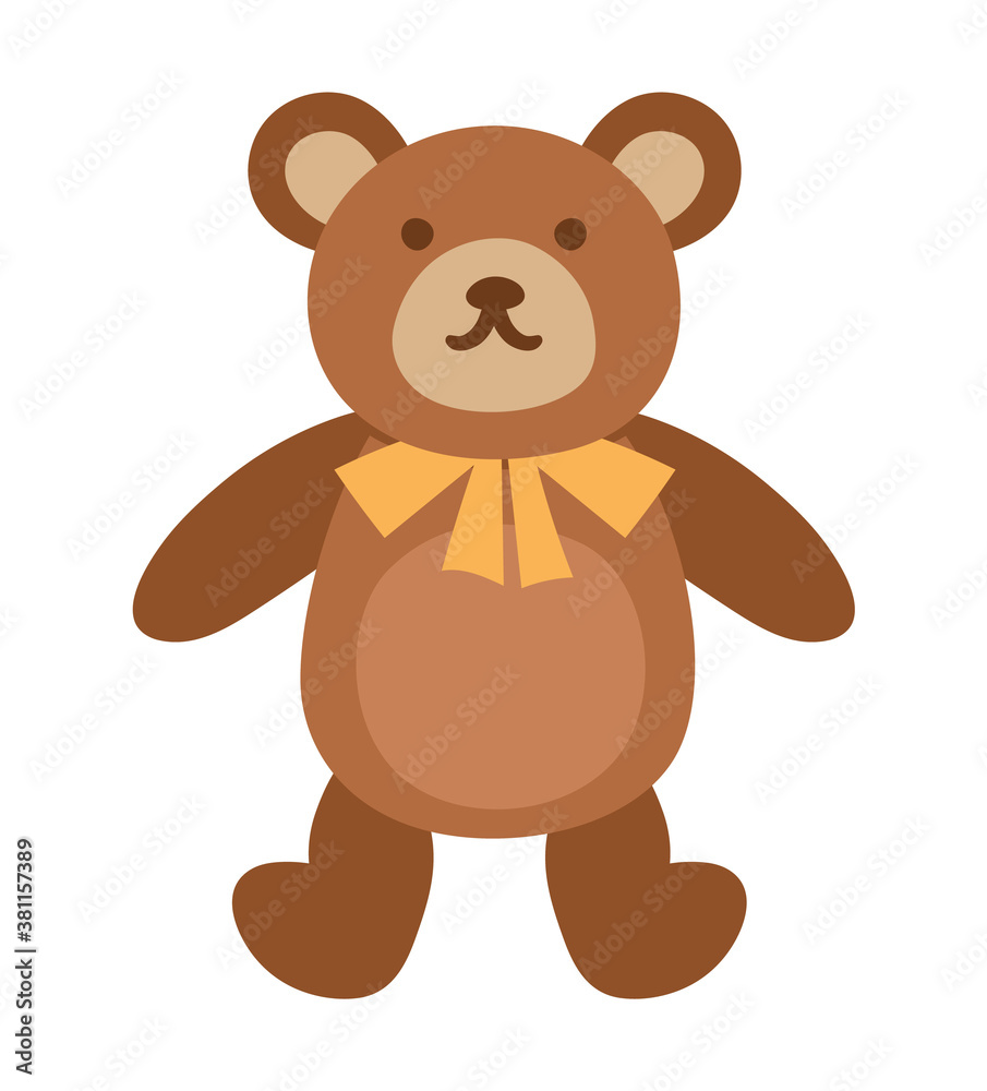 Fototapeta premium Vector teddy bear isolated on white background. Cute toy animal illustration for kids. Funny smiling character for children.