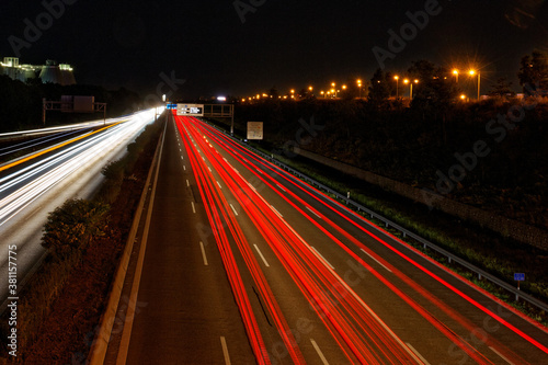 street lights red and white