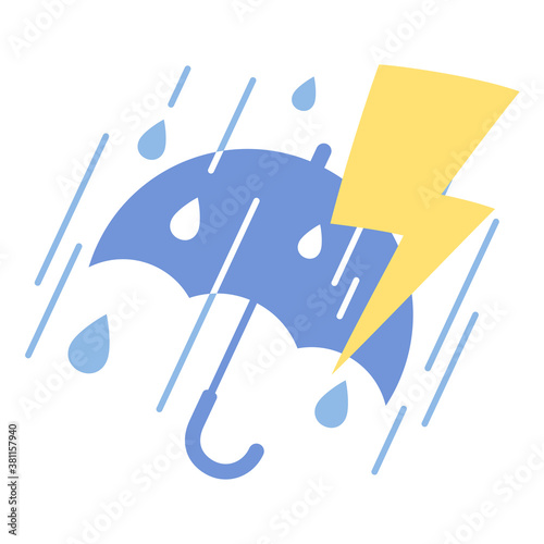 かわいい天気のアイコン_雷雨_傘_イラスト