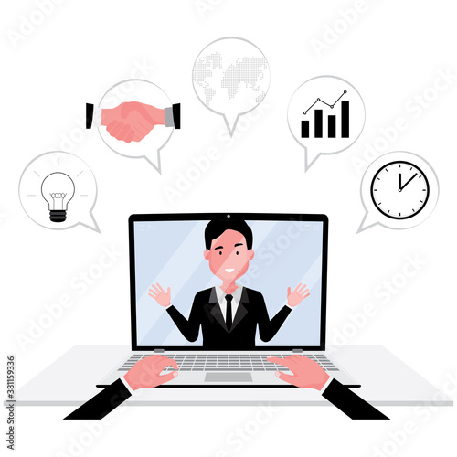 Online communication feature a person attend meeting on computer
