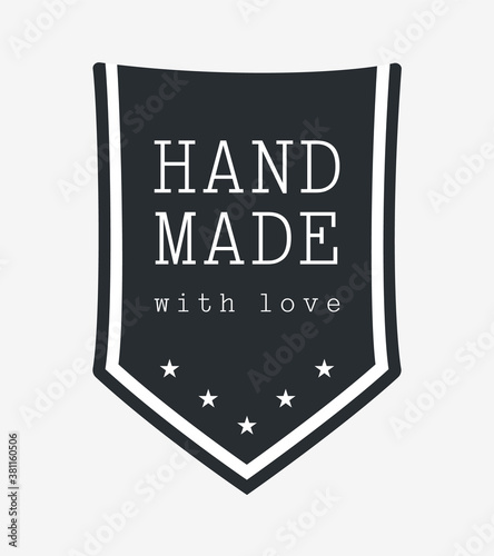 Handmade Label or Emblem with Calligraphy Inscription. Brand or Company Production Tag. Sticker for Handicraft Products