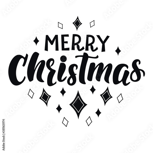 Image with the inscription - Merry Christmas - on a white background, in vector graphics. For the design of postcards, congratulations, posters, prints on t-shirts, notebook covers, wrapping paper