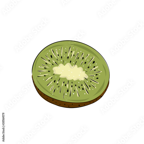 Juicy green kiwi fruit on a white background. Cut pieces.