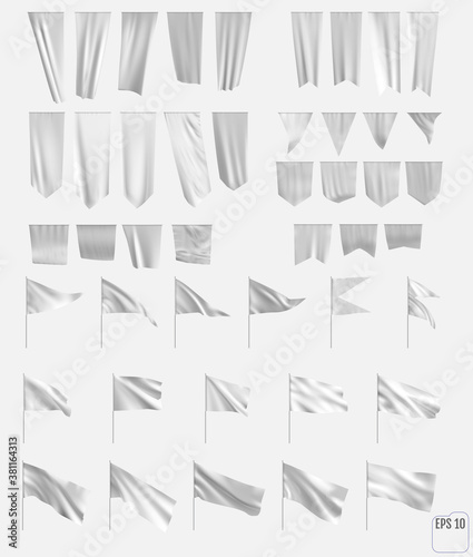 White flags and pennants set.