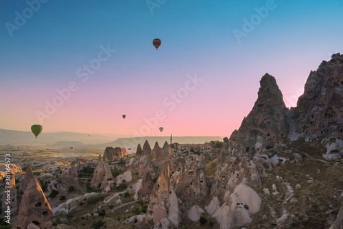 Uchisar castle and town in sunrise, Cappadocia, Turkey