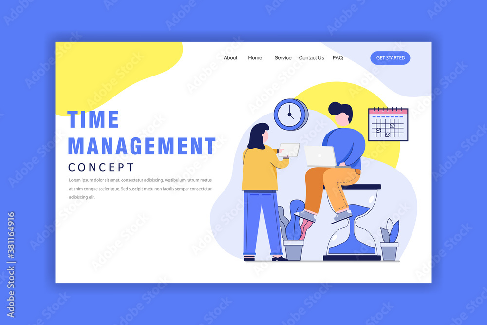 Landing Page Template With Time Management Concept Landing Page Template With Time Management Concept