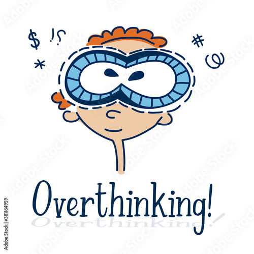 Overthinking vector design/ brainstorming concept and stressful man / Having anxiety isolated on white background design