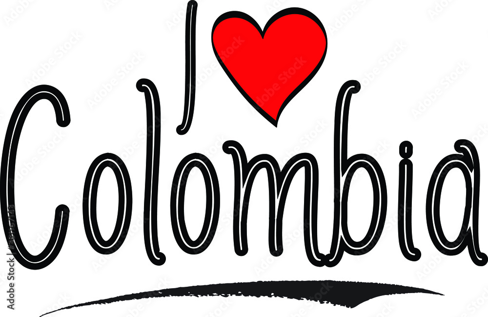 I Love Colombia Country Name Calligraphy Black Color Text on White Background I Love Colombia Country Name Calligraphy Black Color Text on White Background