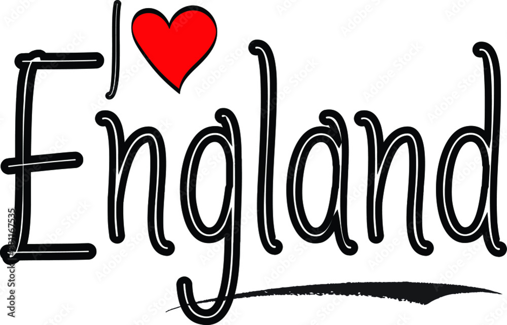 I Love England Country Name Calligraphy Black Color Text on White Background