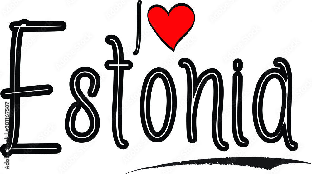 I Love Estonia Country Name Calligraphy Black Color Text on White Background I Love Estonia Country Name Calligraphy Black Color Text on White Background