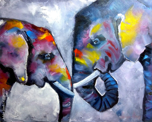 Photography elephants painting drawing with oil paints