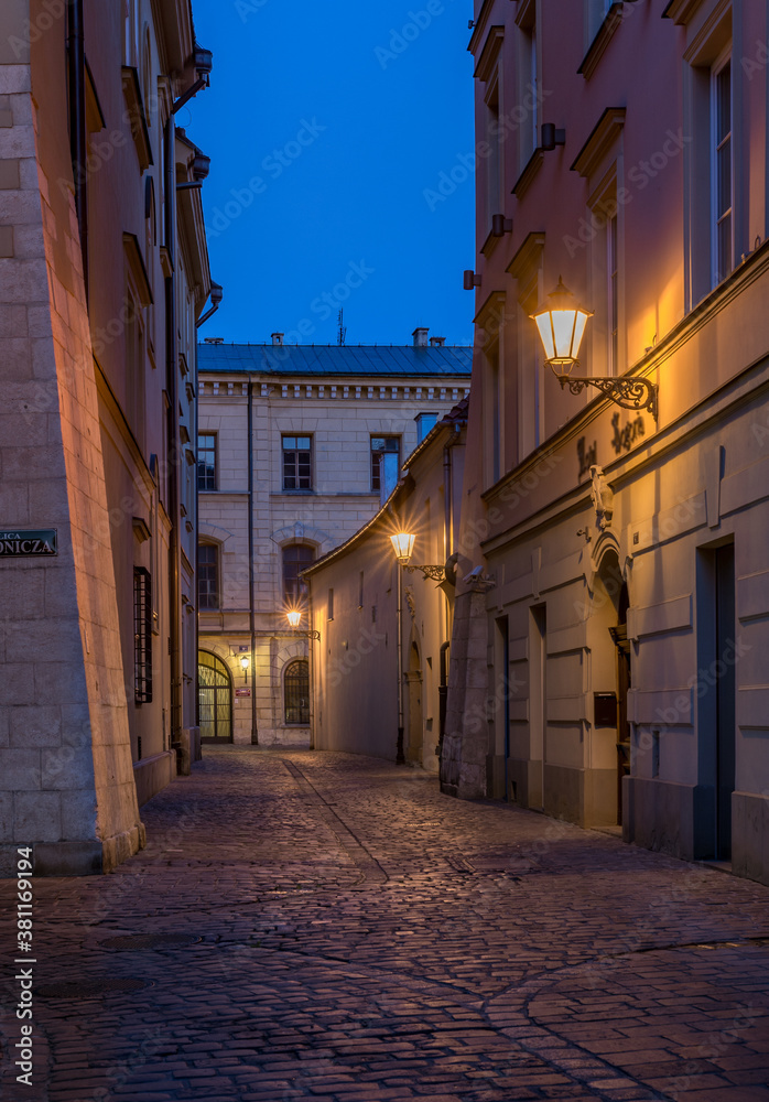 Krakow old town, Poselska street in the night