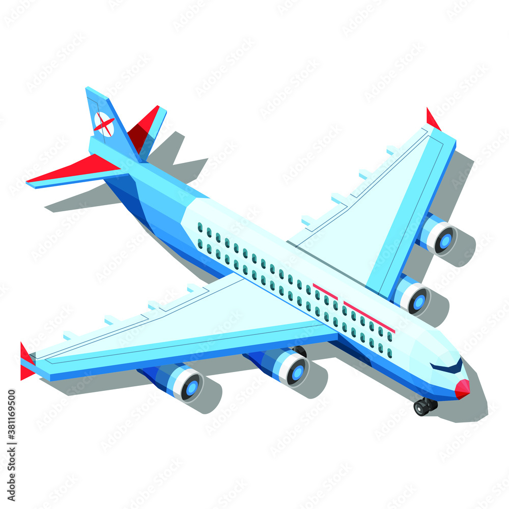 Absctract 3D Isometric Plane Airport Commercial Passenger Airplanes Vector Design Style Elements