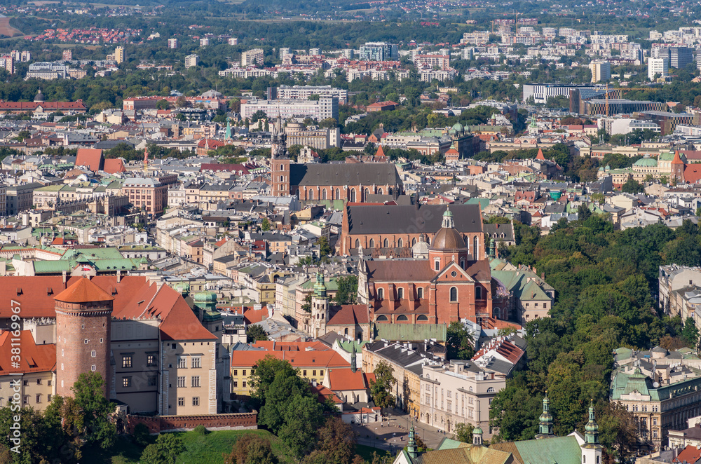 Krakow, Poland, aerial view of the Old City