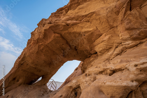 Arches created by nature in the mountains of Timna Park near Eilat, Arava Valley. Israel. 