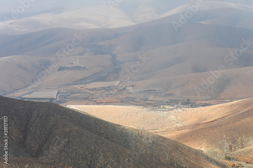 Mountain landscape view from Astronomical viewpoint Sicasumbre (Mirador Astronomico De Sica Sumbre). Fuerteventura. Canary Islands. Spain.