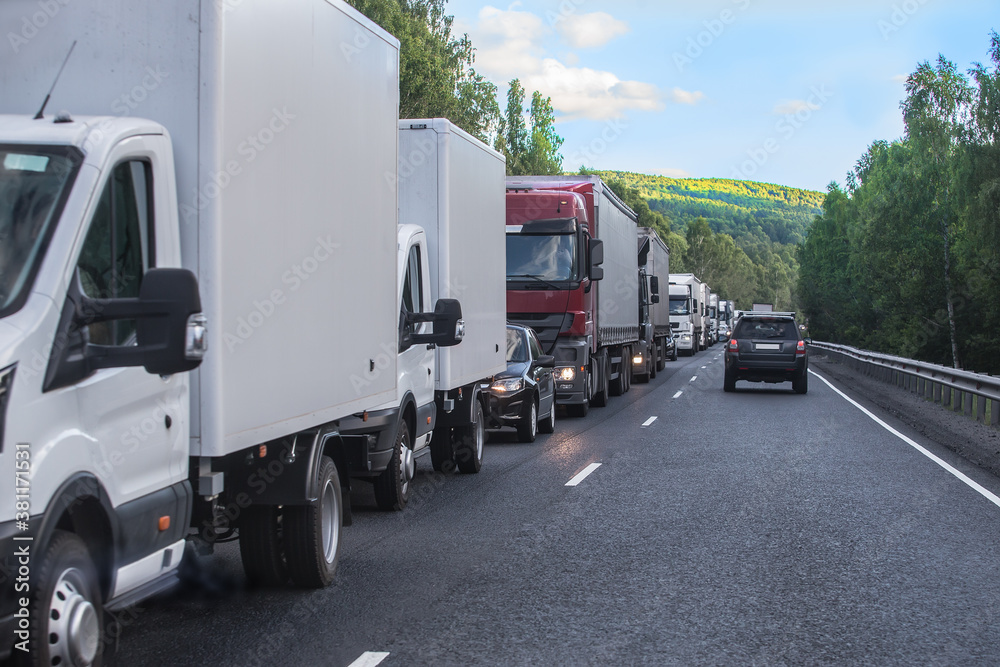 Traffic jam on a suburban highway Traffic jam on a suburban highway