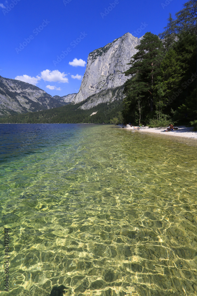 Clear water of the lake Altausseer see, mount Trissel, Ausseerland, Totes Gebirge, Styria, Alps, Austria