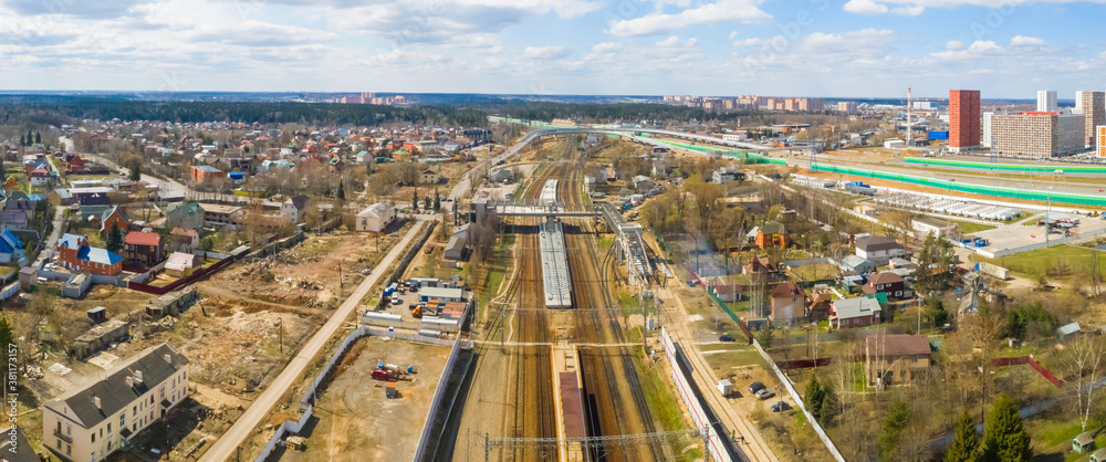 Fototapeta premium Construction of a new road junction over the railway in Moscow Vnukovo