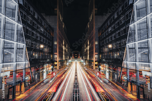 Photography Night long exposure view of the busy York Road at southbank next to Waterloo sta
