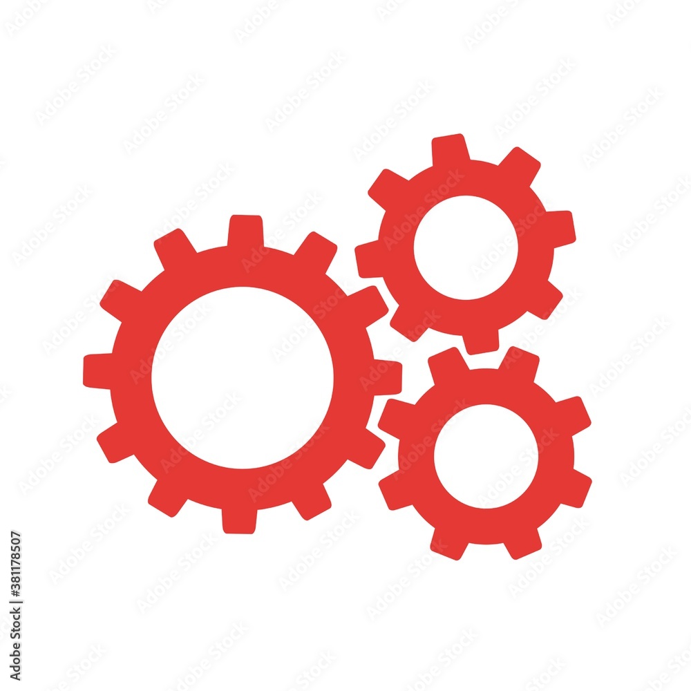 red gear icon vector illustration. gear symbol on white background red gear icon vector illustration. gear symbol on white background