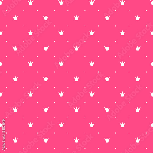 Pink Simple seamless  vector pattern with crowns for invitation card, wrapper and decoration party. Vector Illustration